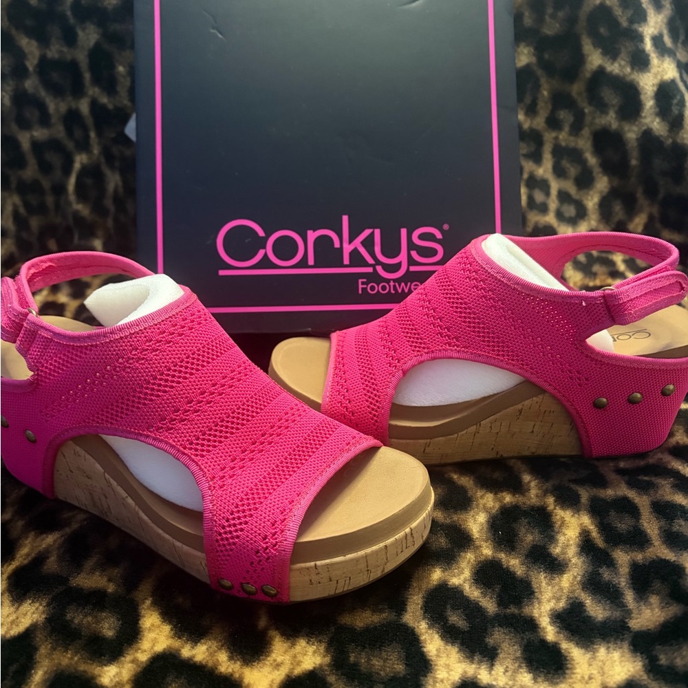 Corkys Vibrant Pink Wedge Sandals